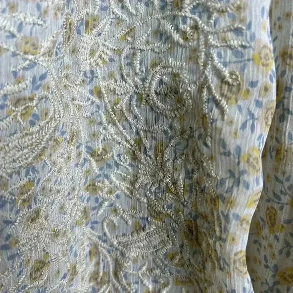 Free People Top  Sz S Off The Shoulders Peasant Embroidered Short Sleeves Sheer - Picture 8 of 10